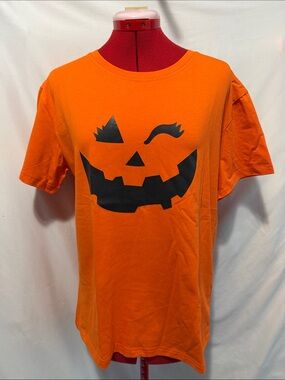Women's Orange Short-Sleeve Pumpkin Face Tee